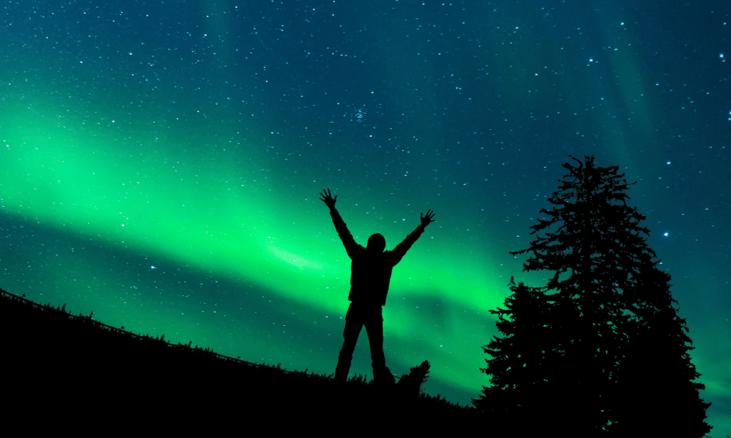 un homme avec un ciel vert